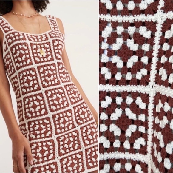 Marine Layer Womens Celeste Crochet Dress Medium Brown White Boho Resort New - Picture 3 of 9